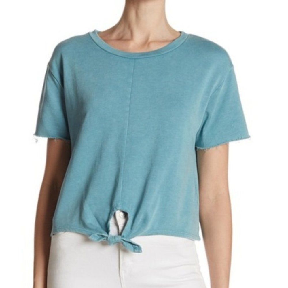 Love, Fire Knot Front Short Sleeve blue Shirt